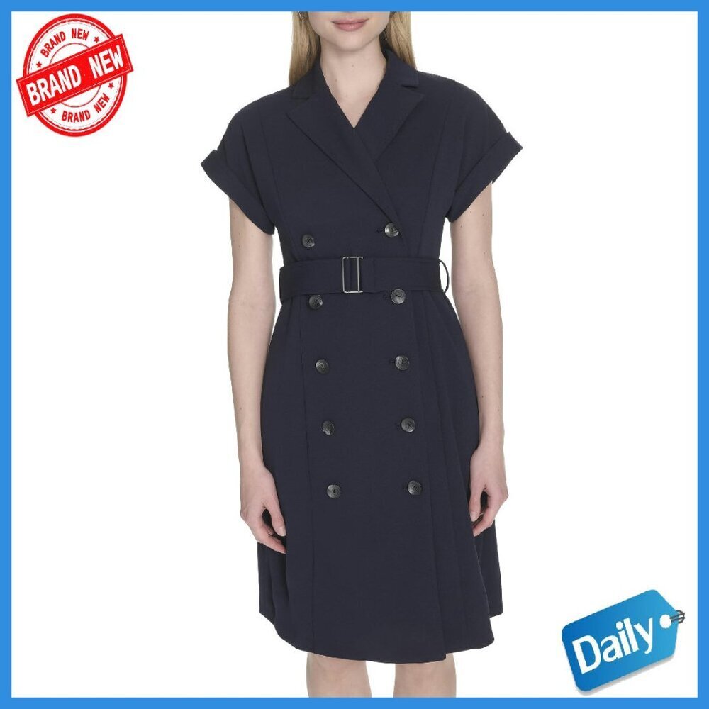 Short Sleeve Collared Belted Mini Dress Scuba Crepe Knee Length